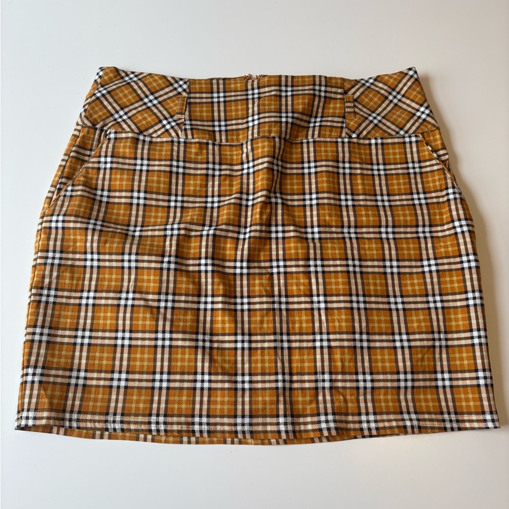 Clueless Style Plaid Mini Skirt in Mustard Yellow, Black & White